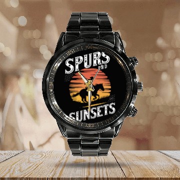 Discover Cowboy Lifestyle Western Theme with Horses and Calendar Steel Band Watch
