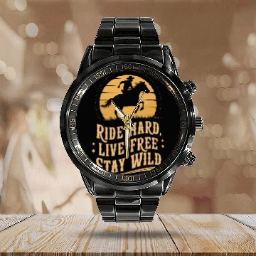 Discover Cowboy Lifestyle Western Theme with Horses and Calendar Steel Band Watch
