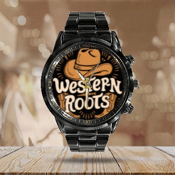 Discover Cowboy Lifestyle Western Theme with Horses and Calendar Steel Band Watch
