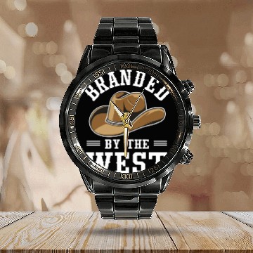 Discover Cowboy Lifestyle Western Theme with Horses and Calendar Steel Band Watch