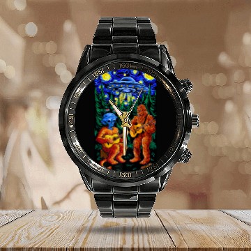 Discover UFO Bigfoot Sasquatch Camping Playing Calendar Steel Band Watch