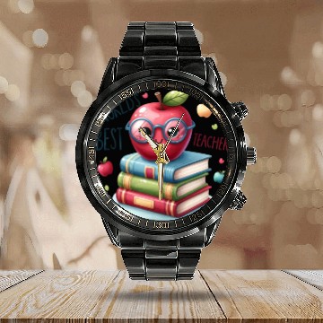 Discover Worlds Best Teacher Apple And Books For Teacher Calendar Steel Band Watch