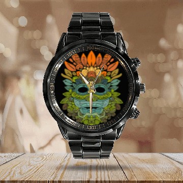 Discover Maya God Mayan Mythology Itzamna Colorful Tribal Calendar Steel Band Watch