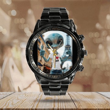 Discover A Alien in Paris. I love Paris Calendar Steel Band Watch