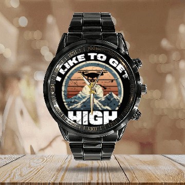 Discover Drone I Like to get High Photography Mountains Calendar Steel Band Watch