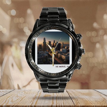 Discover Mono Enterprises "Travels" Los Angeles Calendar Steel Band Watch