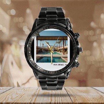 Discover Mono Enterprises "Travels" Palm Springs #4 Calendar Steel Band Watch