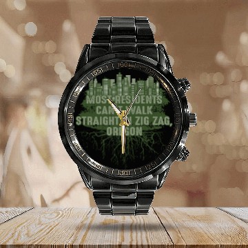 Discover Walk Straight in Zigzag Oregon Pun Wisconsin Joke Calendar Steel Band Watch