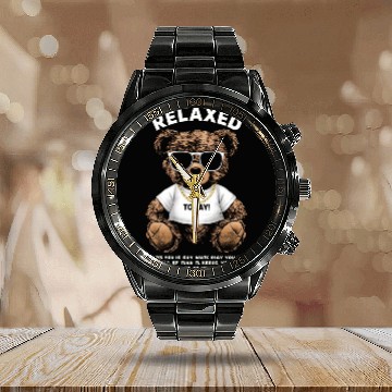 Discover Relaxed Teddy Bear with Sunglasses Calendar Steel Band Watch