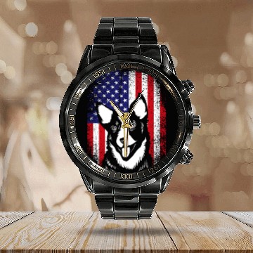 Discover 4th Of July US Flag Cute Australian Cattle Dog Calendar Steel Band Watch