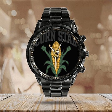 Discover Funny Farm Food Calendar Steel Band Watch Corny Cob Farmer Corn Star