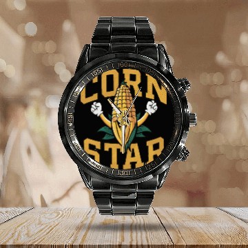 Discover Funny Farm Food Calendar Steel Band Watch Corny Cob Farmer Corn Star