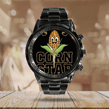 Discover Funny Farm Food Calendar Steel Band Watch Corny Cob Farmer Corn Star