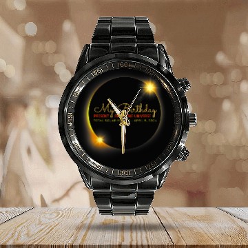 Discover Solar Eclipse Birthday Present Universe Calendar Steel Band Watch