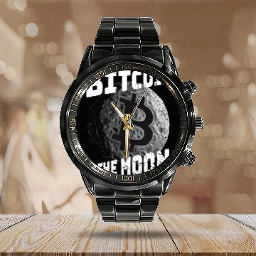 Discover Bitcoin to the moon! Cryptocurrency Crypto Calendar Steel Band Watch