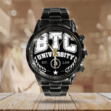 Discover BTC University Bitcoin College vintage retro Calendar Steel Band Watch