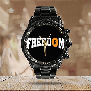 Discover Bitcoin BTC Freedom Calendar Steel Band Watch