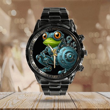Discover Cyborg Frog Toad Newt Robot Mech Design Calendar Steel Band Watch