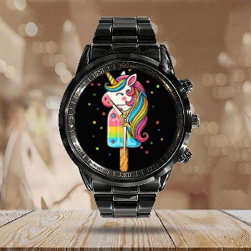 Discover Colorful unicorn ice cream motif for summer Calendar Steel Band Watch