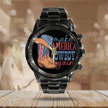 Discover Make America Cowboy Again Calendar Steel Band Watch
