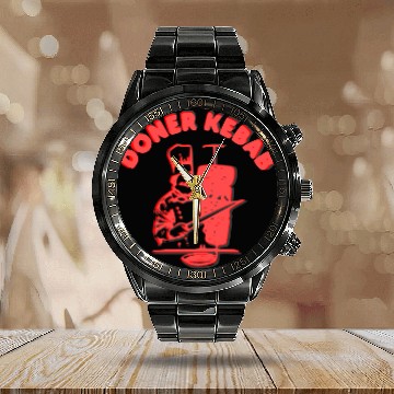 Discover Döner kebab Germany fastfood logo Calendar Steel Band Watch