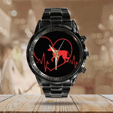 Discover Puppy Heartbeat Rhodesian Ridgeback Dog Heart Beat Calendar Steel Band Watch