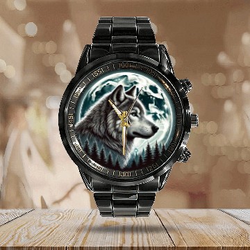 Discover Nature Moon Alpha Cute Wolf Moon nature Calendar Steel Band Watch