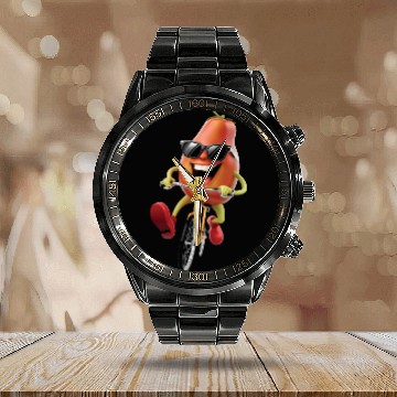 Discover Papaya Cycling On Bike Realistic Calendar Steel Band Watch