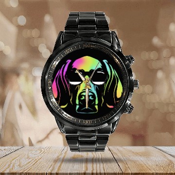 Discover Colorful Weimaraner Dog Wearing Sunglasses Calendar Steel Band Watch