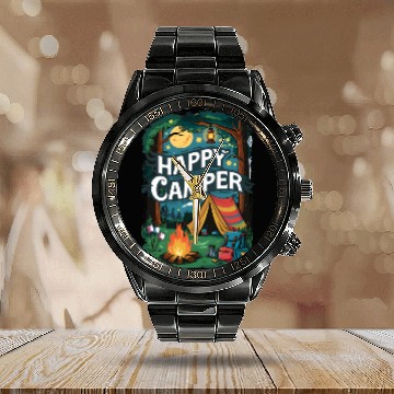 Discover Happy Camper Delight Calendar Steel Band Watch