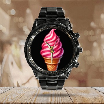 Discover Candy cane ice cream motif in a sweet ice cream Calendar Steel Band Watch