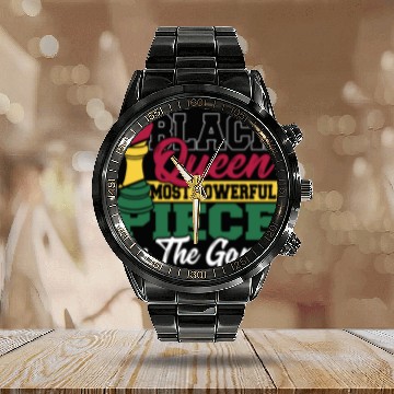 Discover Black Queen Most Powerful Piece African American Calendar Steel Band Watch