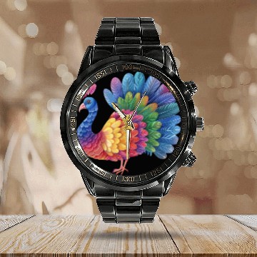 Discover Turkey Rainbow Illustration Farm Animal Farmer Calendar Steel Band Watch