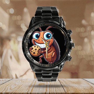 Discover Funny cookie cockroach sweet dessert comic Calendar Steel Band Watch