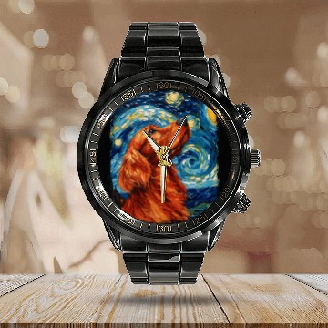 Discover Irish Setter Dog Starry Night Painting Calendar Steel Band Watch
