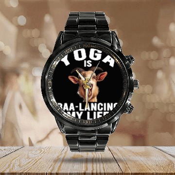 Discover Goat Yoga Balancing My Life Calendar Steel Band Watch