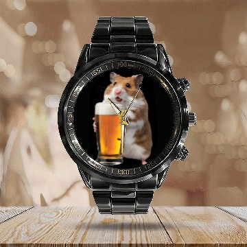 Discover Hamster Drinking Beer Realistic Calendar Steel Band Watch