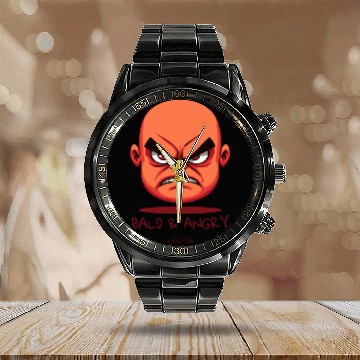 Discover Bald and Angry Calendar Steel Band Watch