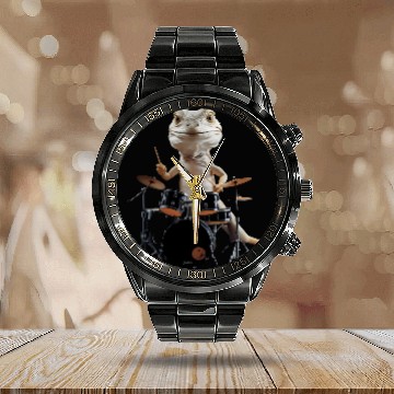 Discover Lizard Playing Drums Realistic Calendar Steel Band Watch