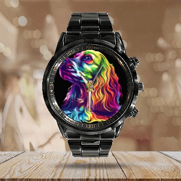 Discover Colorful Cocker Spaniel Portrait Art Calendar Steel Band Watch