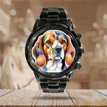 Discover Beagle Watercolor Calendar Steel Band Watch