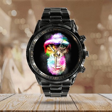 Discover Colorful Retro Realistic Monkey Face Funny Graphic Calendar Steel Band Watch