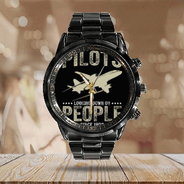 Discover Pilots Looking Down On People Funny Aviation Airpl Calendar Steel Band Watch