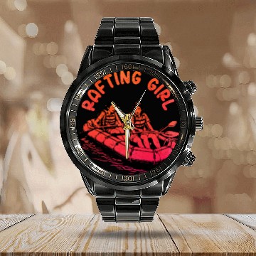 Discover Rafting Girl Paddling Wild River White Water Calendar Steel Band Watch