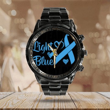 Discover I wear Light Blue for my dad Prostate cancer Calendar Steel Band Watch