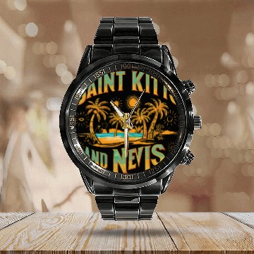 Discover Saint Kitts And Nevis Souvenir Tropical Paradise Calendar Steel Band Watch