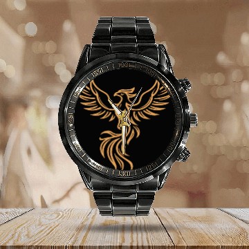 Discover Phoenix Majestic Tribal Art Bird Fire Symbol Calendar Steel Band Watch