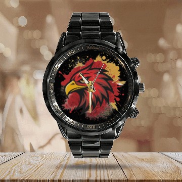 Discover A captivating illustration of the head of an eagle Calendar Steel Band Watch
