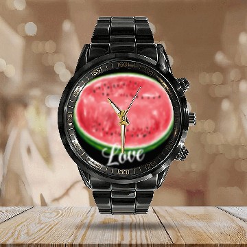 Discover Watermelon, juicy, refreshing, summer fruit Calendar Steel Band Watch