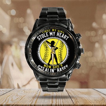 Discover Stole Heart Softball Dad Funny Daddy Father's Day Calendar Steel Band Watch